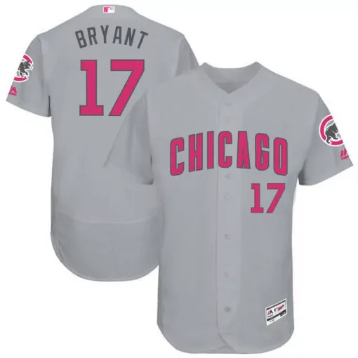 Kris Bryant 17 Chicago Cubs Jersey Gray Men Alternate Pink Flex Base Stitched
