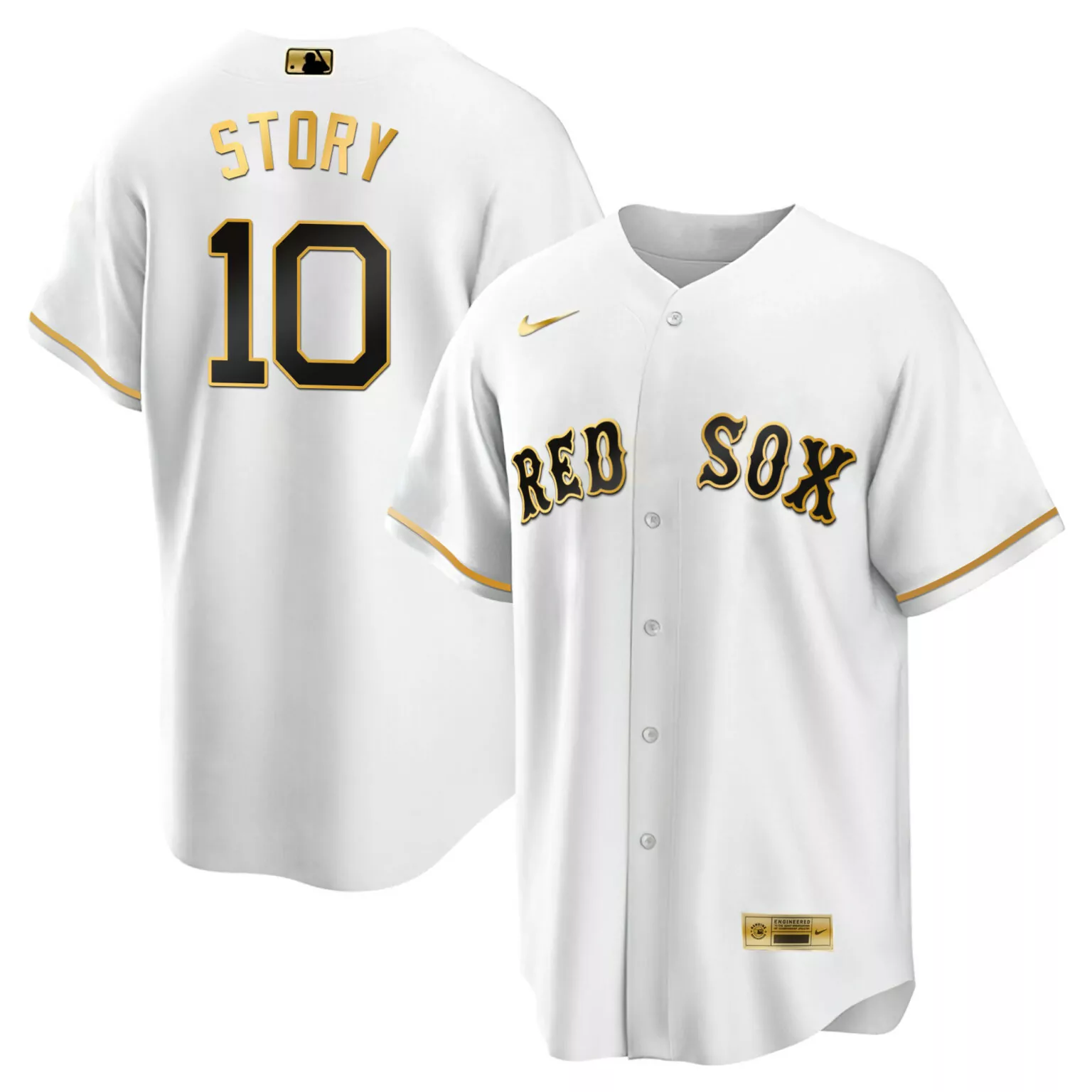 Trevor Story 10 Red Sox Jersey White Men Black Gold Cool All Stitched