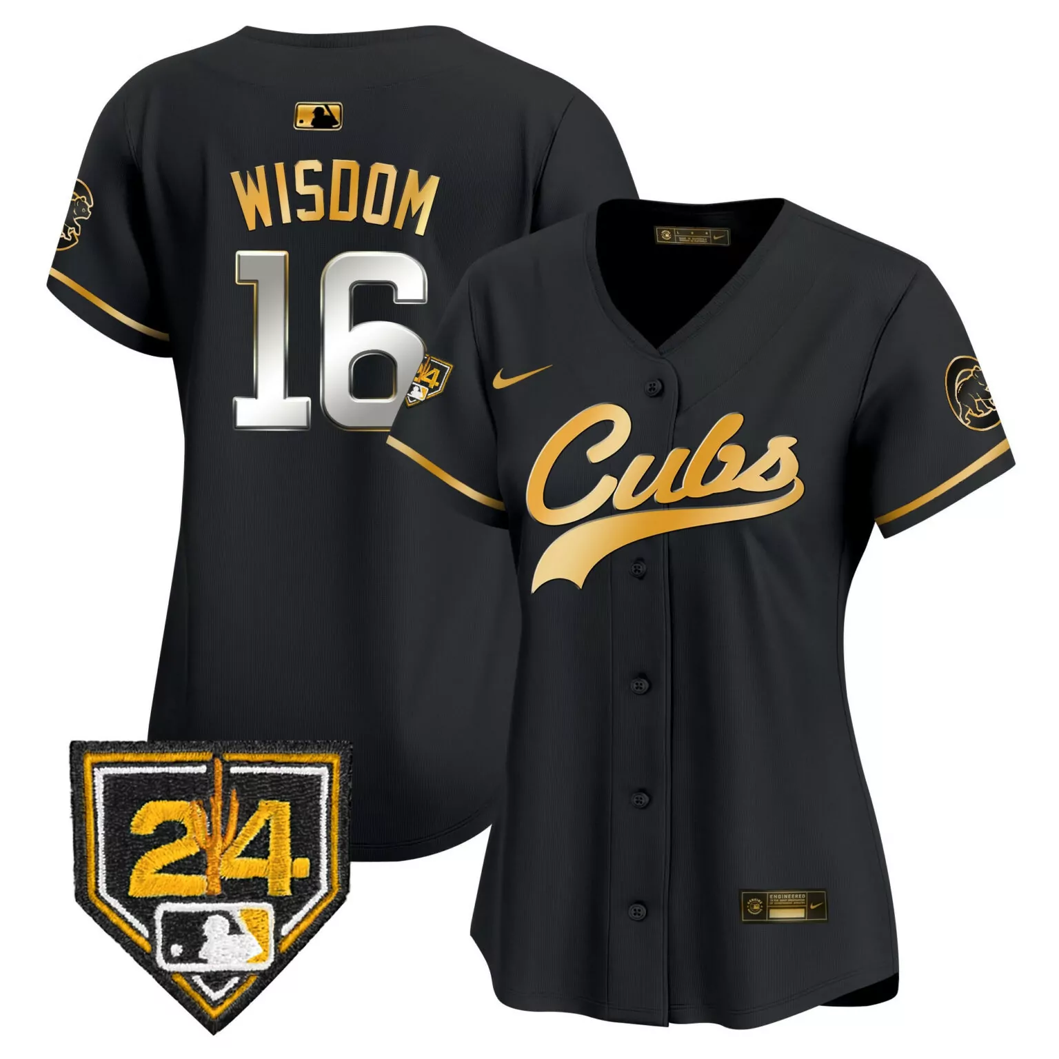 Patrick Wisdom 16 Cubs Jersey Black Men Official Gold All Stitched