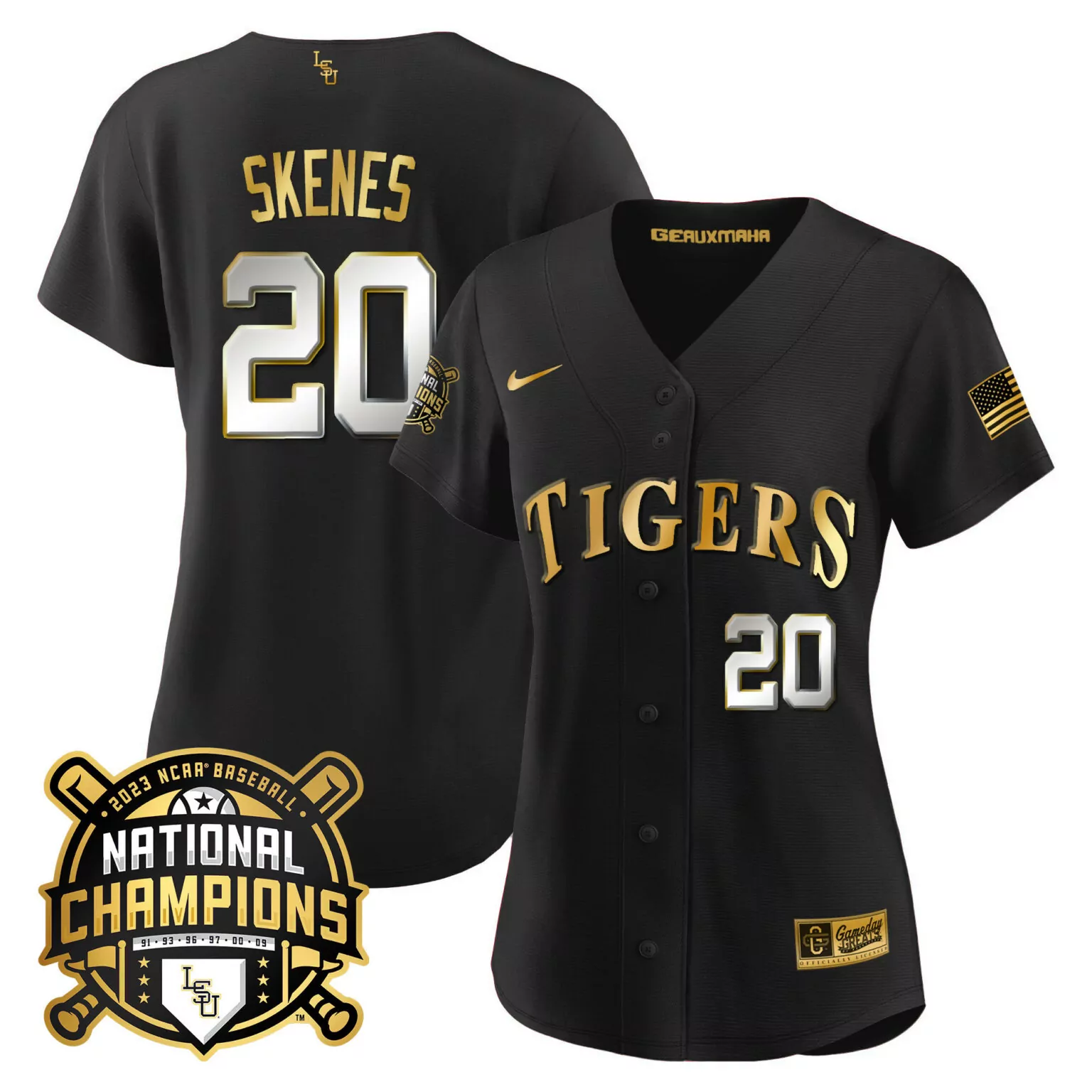 Paul Skenes 20 Lsu Tigers Jersey Black Geauxmaha 2023 Baseball National Champions