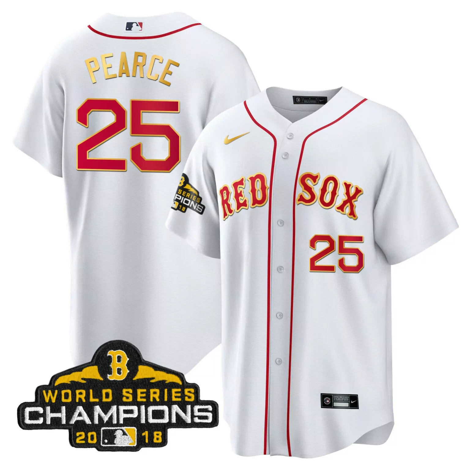 Steve Pearce 25 Boston Red Sox Jersey White World Series Champions 2018 Men Cool