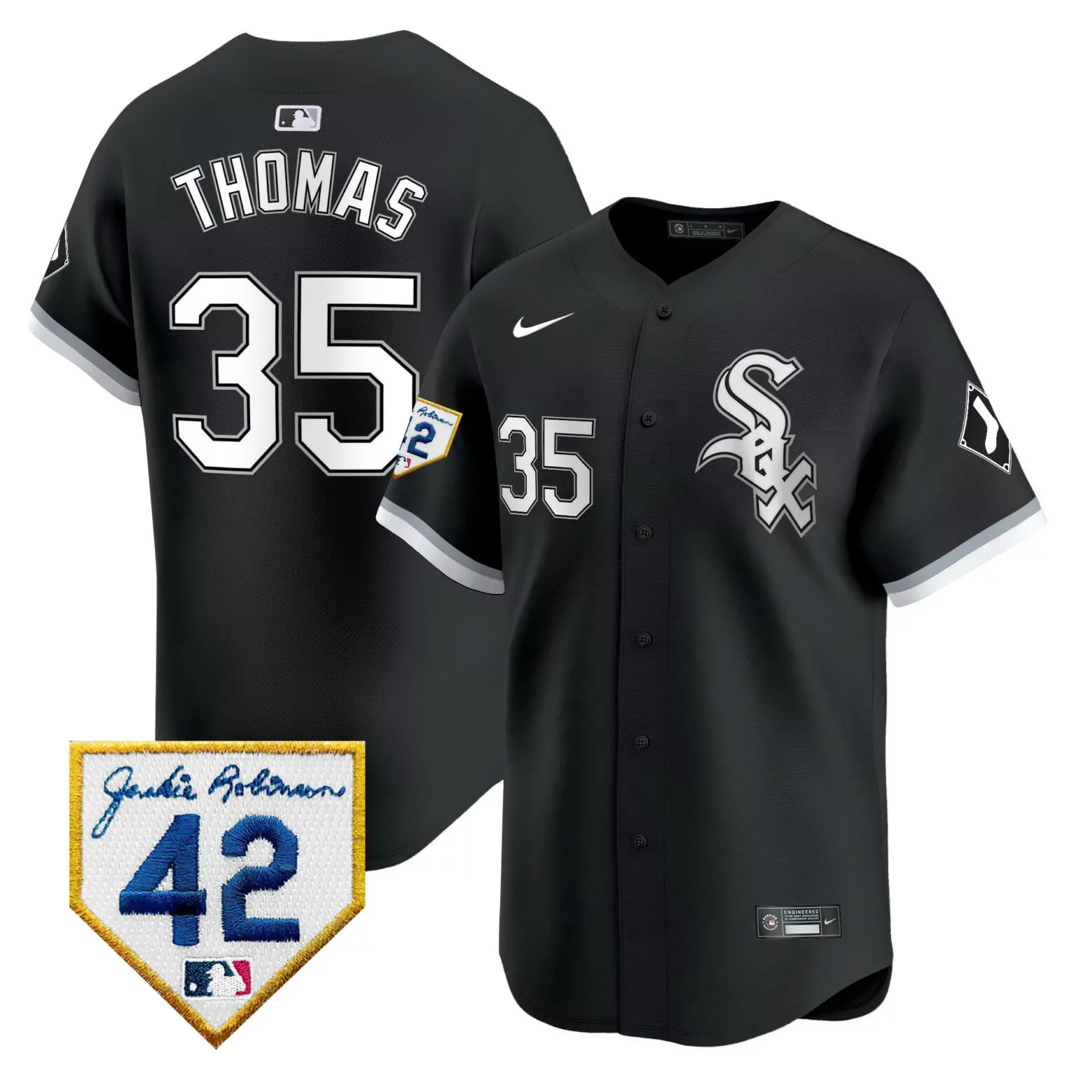 Frank Thomas 35 White Sox Jersey Black Jackie Robinson 42 Men Grey All Stitched