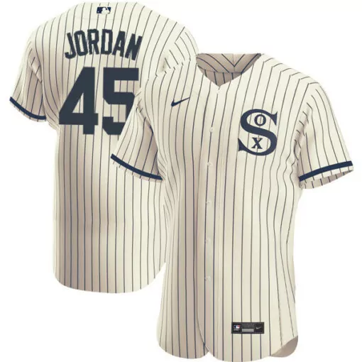 Blaze Jordan 45 White Sox Jersey Cream Men Navy Blue Flex Base Stitched
