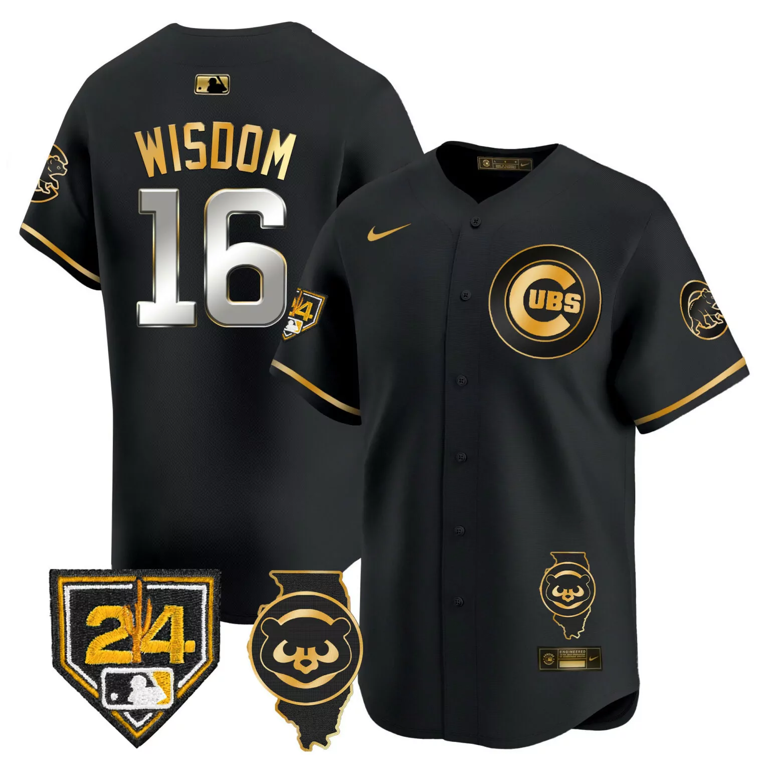 Patrick Wisdom 16 Cubs Jersey Black City Connect Illinois State Outline Men Gold