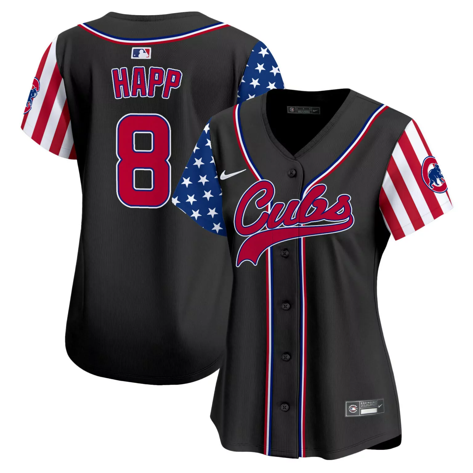 Ian Happ 8 Cubs Jersey Black Women Split Design Red Blue White v2 All Stitched