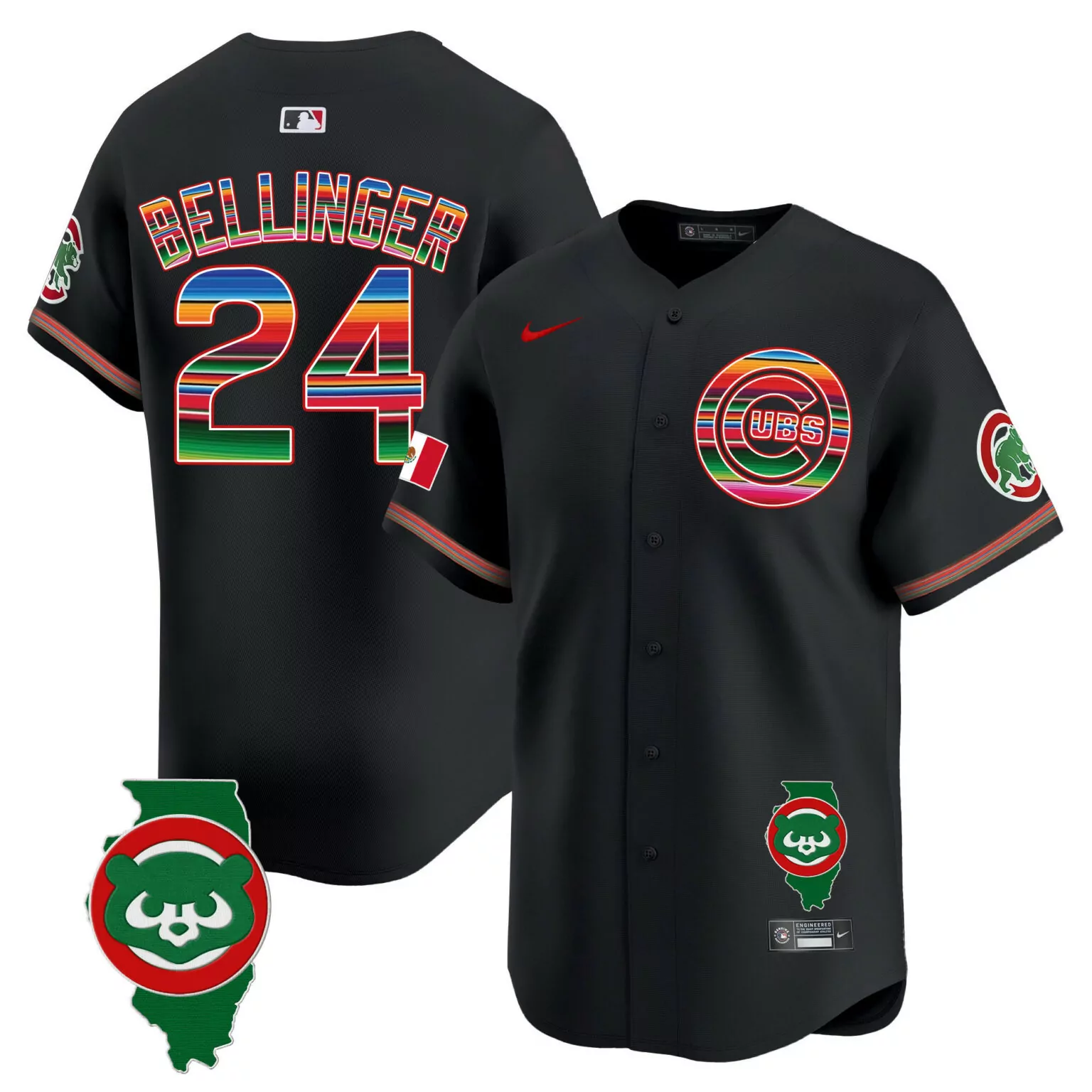 Cody Bellinger 24 Cubs Jersey Black City Connect Mexican Flag Illinois Men Alternate