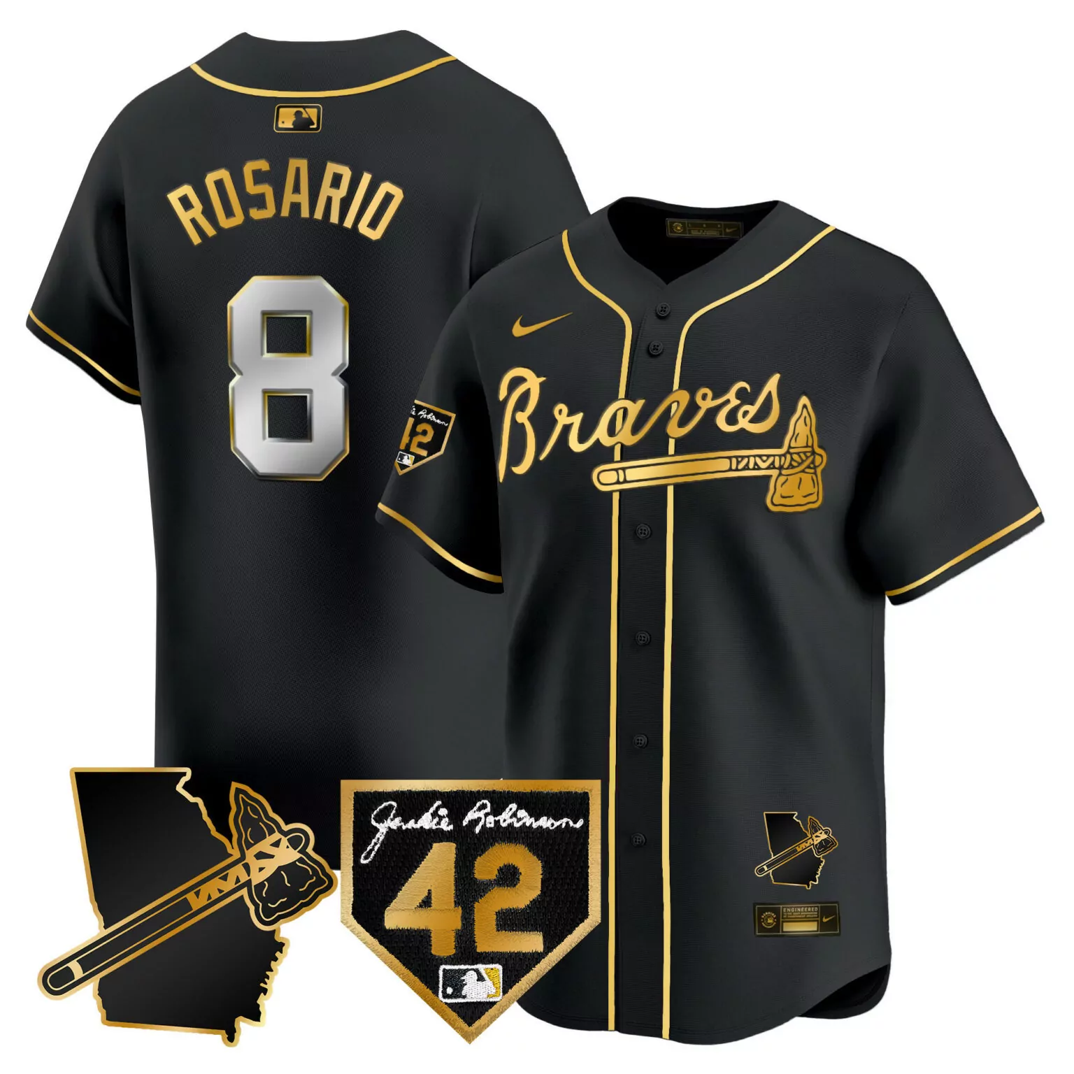 Eddie Rosario 8 Braves Jersey Black Jackie Robinson Day 42 Georgia Outline Tomahawk
