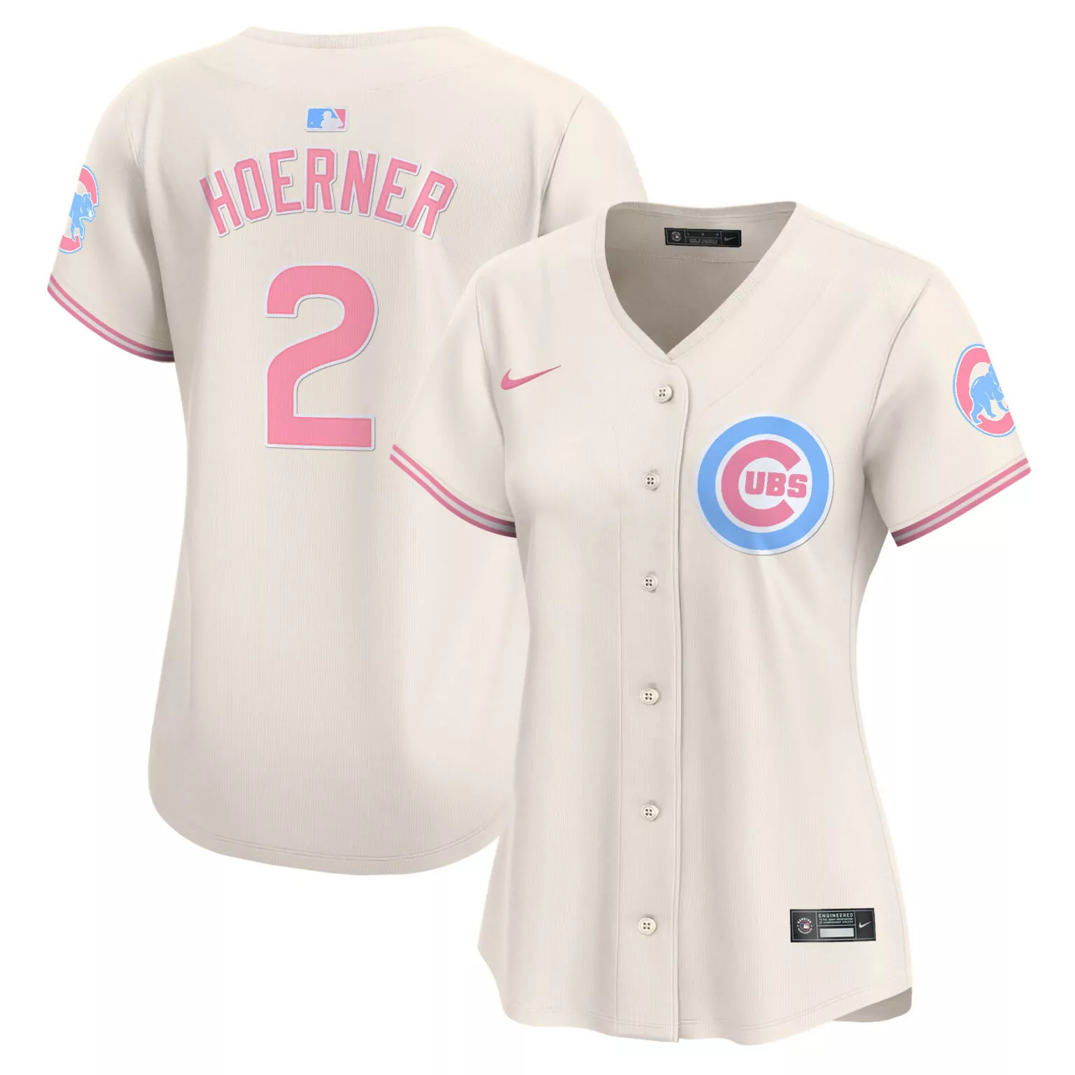 Nico Hoerner 2 Cubs Jersey Cream Women Alternate Pink Light Blue All Stitched