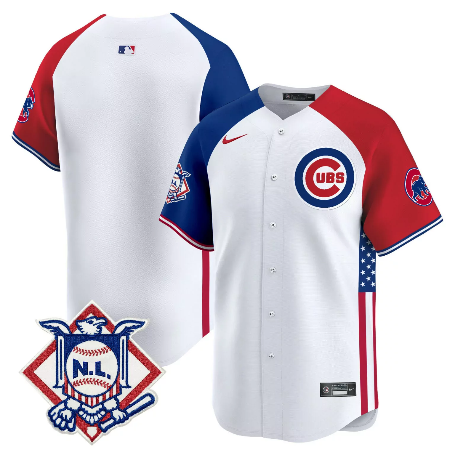 Fourth July Chicago Cubs Jersey White City Connect National League Men Split Custom Design
