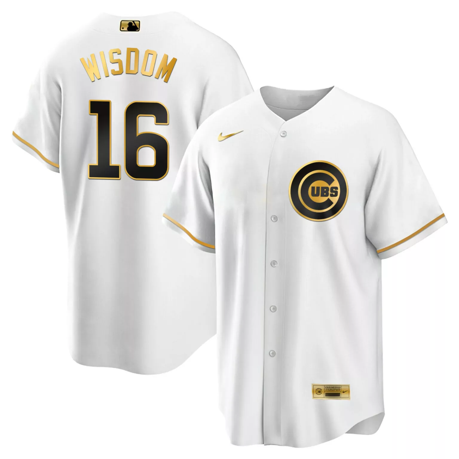Patrick Wisdom 16 Cubs Jersey White Men Black Gold Cool All Stitched