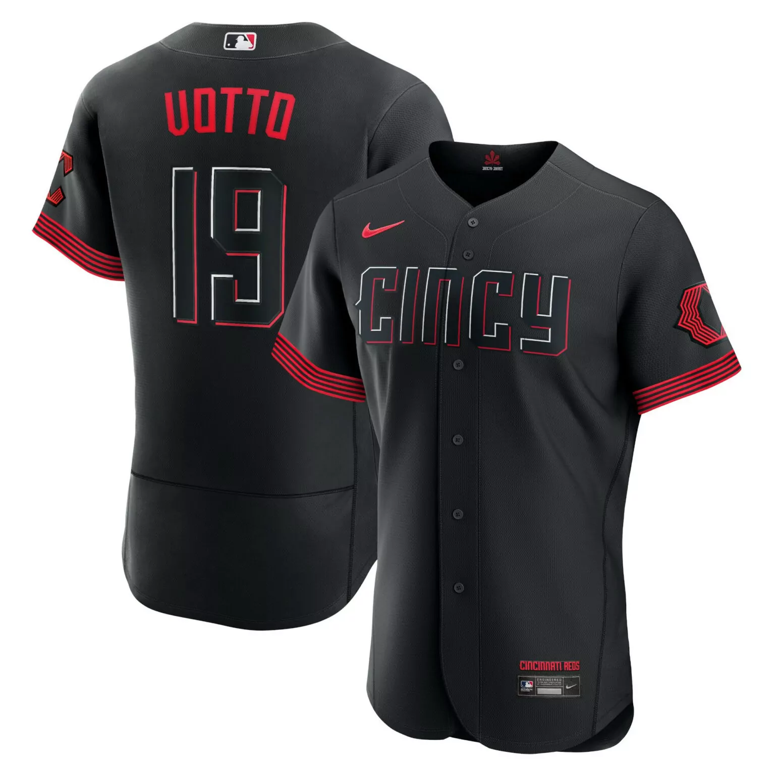 Joey Votto 19 Cincinnati Reds Jersey Black City Connect Men Red White Flex All Stitched