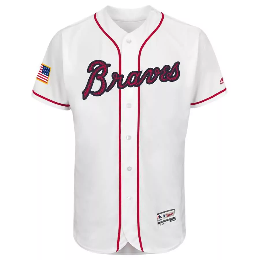 Prince Team Atlanta Braves Jersey White American Flag Men Red Navy Fashion Flex Base