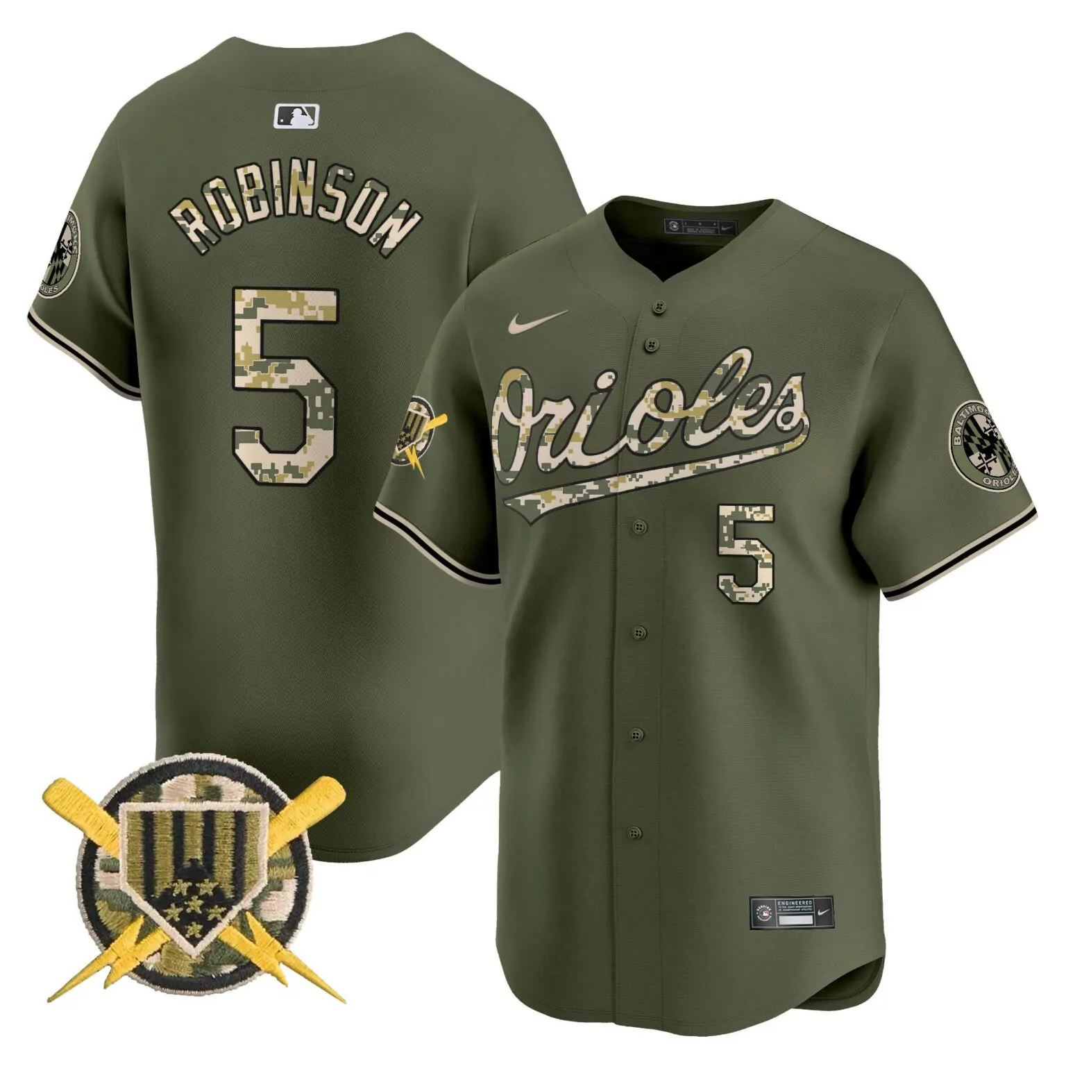 Brooks Robinson 5 Orioles Jersey Olive Green Armed Forces Day Baltimore Team Men