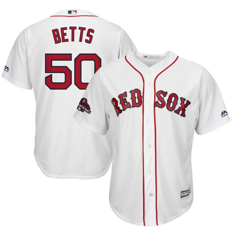 Mookie Betts 50 Red Sox Jersey White World Series Champions 2018 Men Stitched