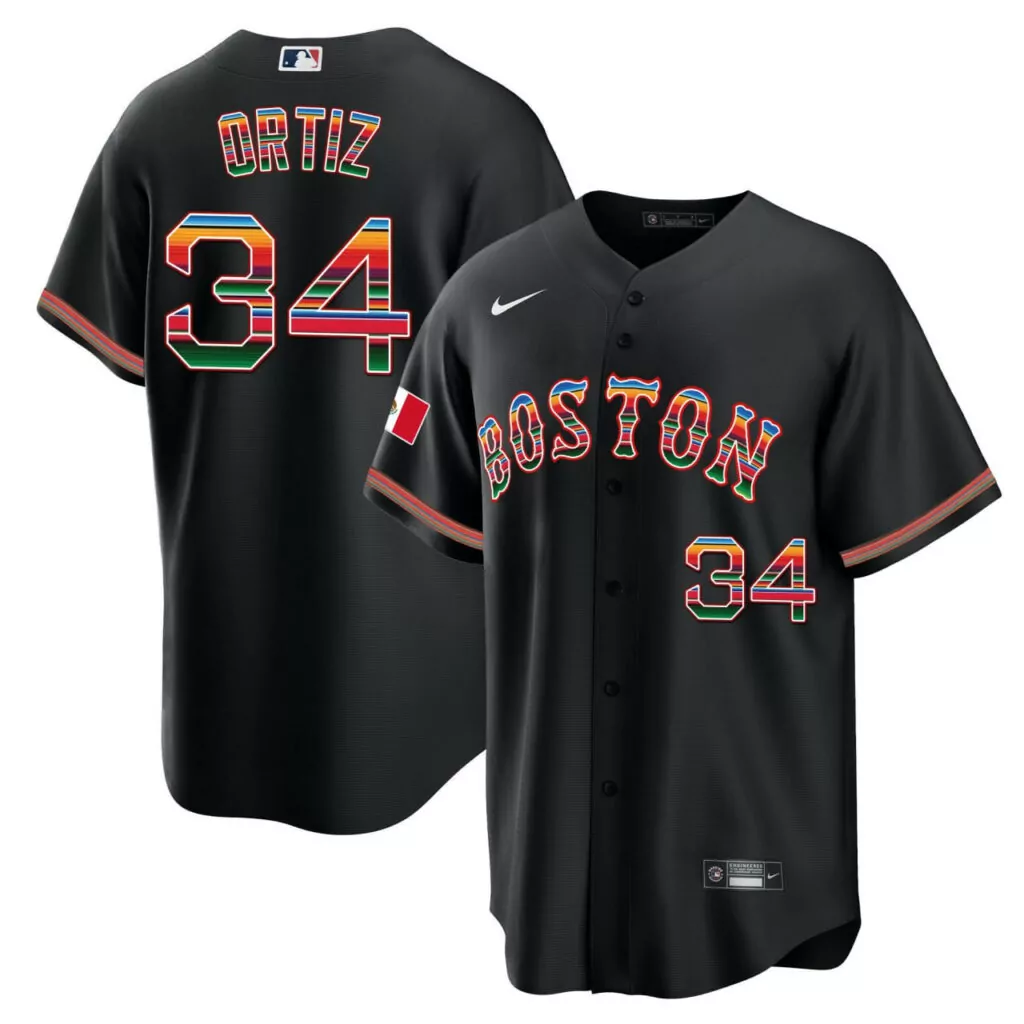 Ortiz 34 Boston Jersey Black City Connect Mexico Flag Men Split Design Red Green