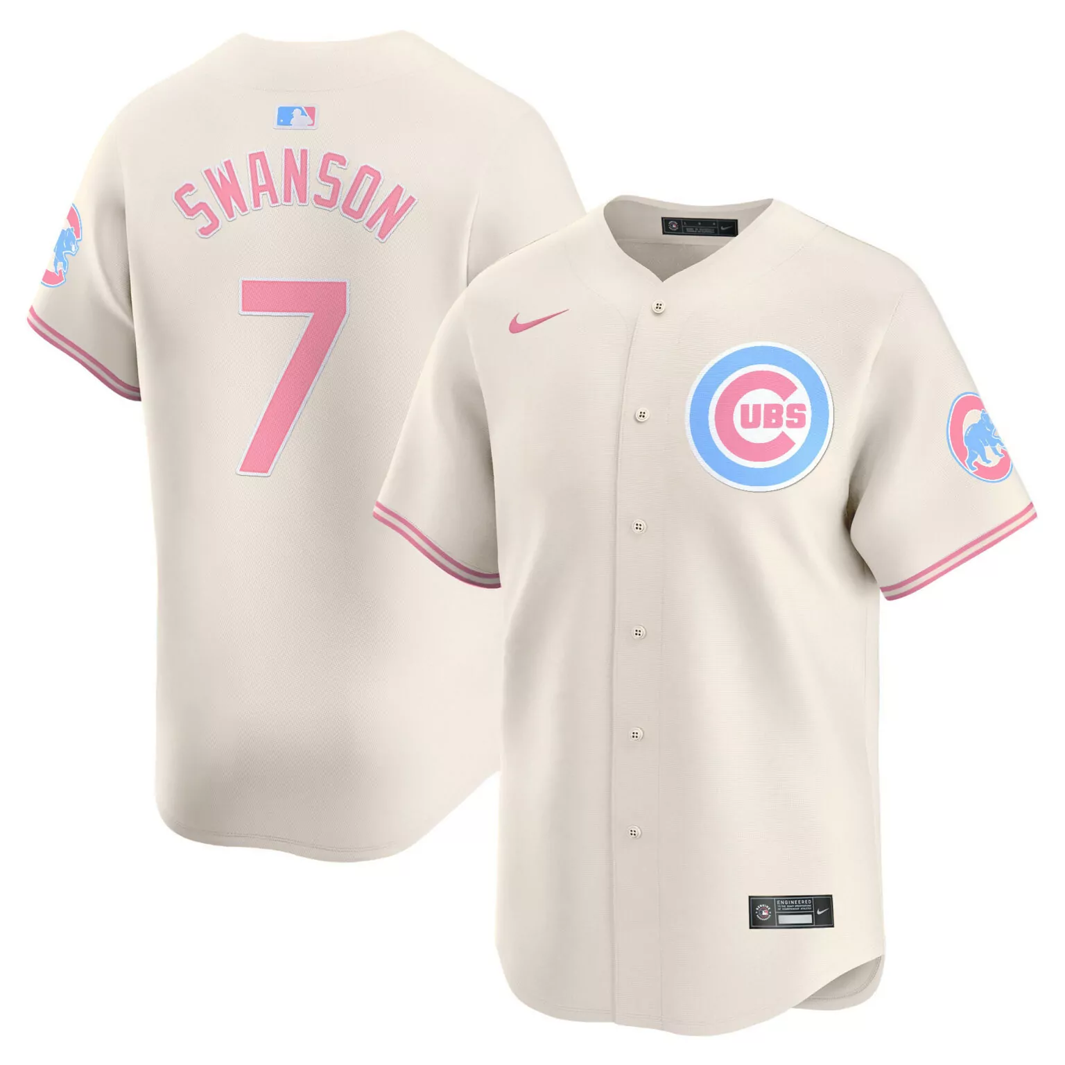 Dansby Swanson 7 Cubs Jersey Cream Men Alternate Pink Light Blue Unisex All Stitched