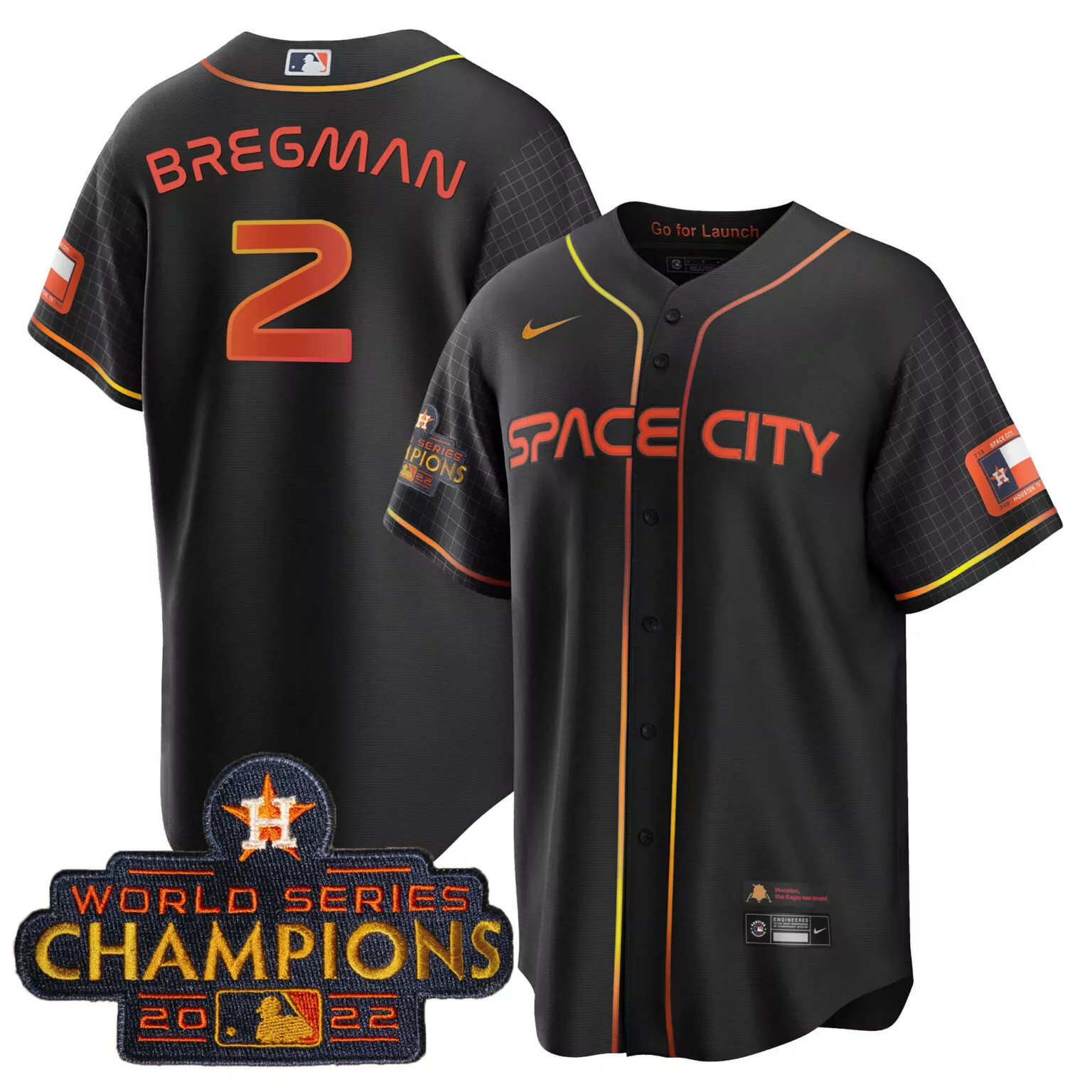 Alex Bregman 2 Houston Astros Jersey Black Space City World Series Champions 2022