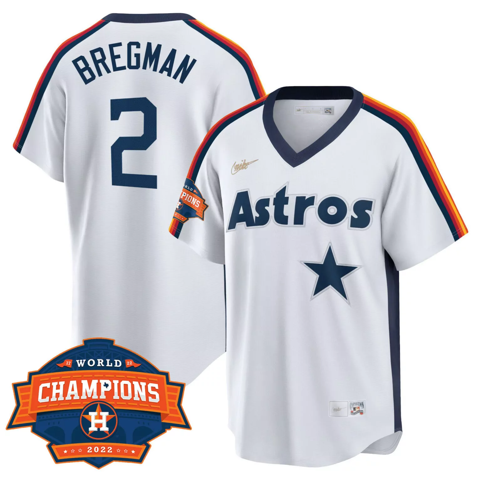 Alex Bregman 2 Astros Jersey White World Series Champions 2022 Men Navy Orange Yellow