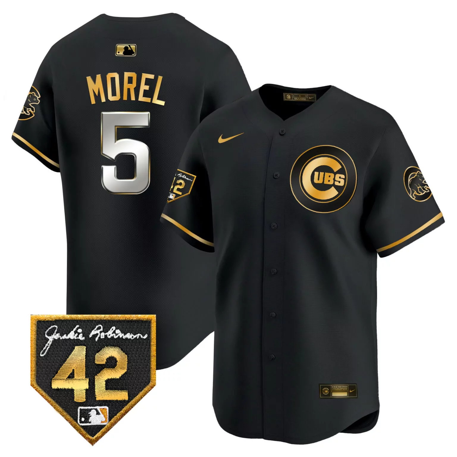 Christopher Morel 5 Cubs Jersey Black Jackie Robinson 42 Men Gold v2 All Stitched