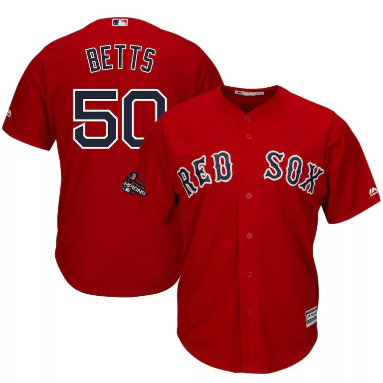 Mookie Betts 50 Red Sox Jersey World Series Champions 2018 Men Navy White Stitched