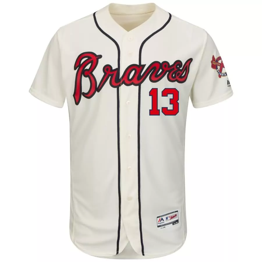 Not Shown 13 Atlanta Braves Jersey Cream Hof Majestic Men Navy Red Alternate Collection