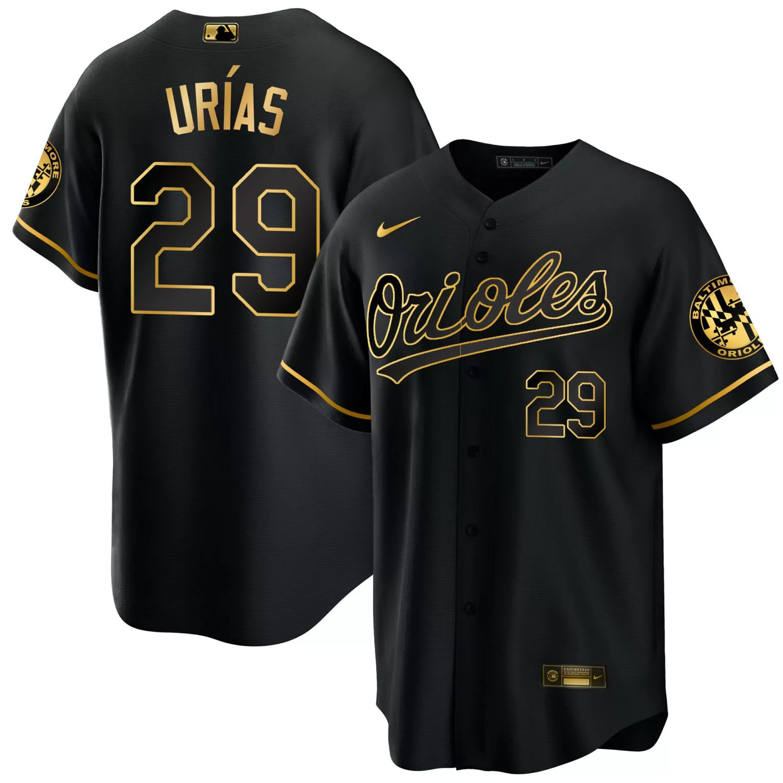 Julio Uras 29 Orioles Jersey Black Baltimore Men Gold Cool All Stitched