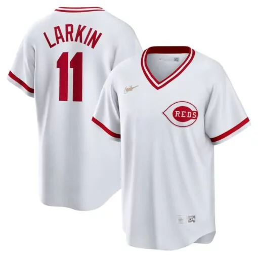 Barry Larkin 11 Reds Jersey White Men Red Home Cooperstown Collection