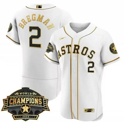 Alex Bregman 2 Astros Jersey White World Series Champions 2022 Men Gold Black Flex