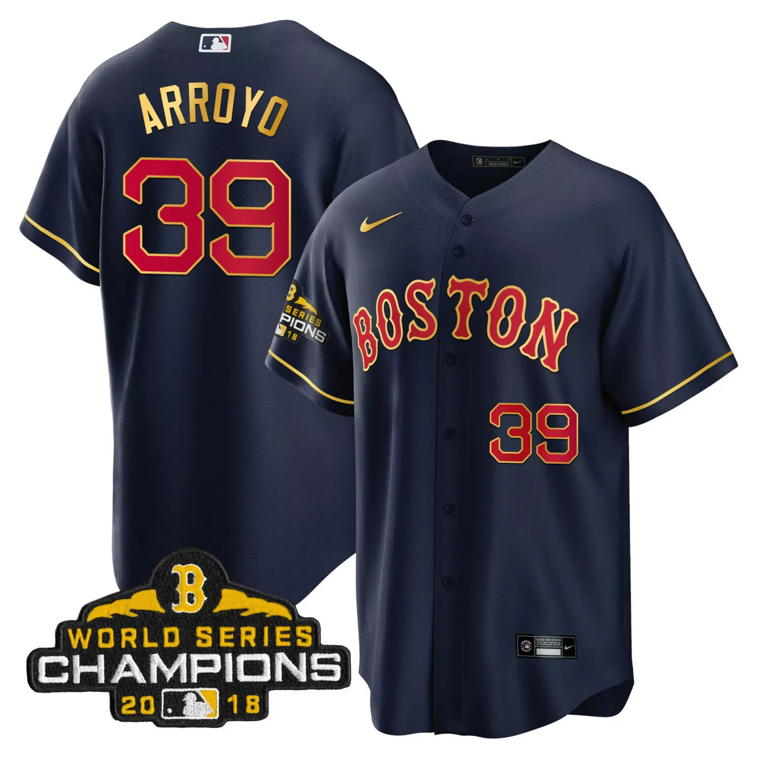 Christian Arroyo 39 Jersey Navy Boston Red Sox World Series Champions 2018 Men Gold