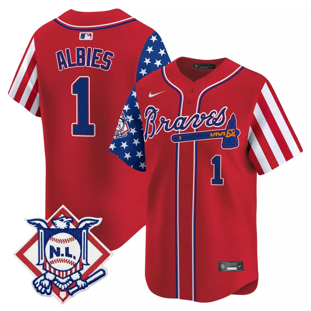 Albies 1 Braves Jersey Red Nl Men Split Design White Blue Vapor Premier Limited v2