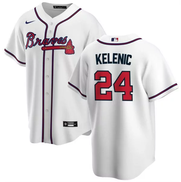 Jarred Kelenic 24 Atlanta Braves Jersey White Men Navy Red Cool Base Stitched