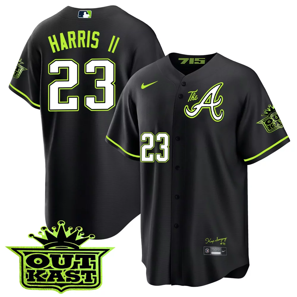 Harris Ii 23 Atlanta Braves Jersey Black Outkast 2023 Men Alternate Neon Green White