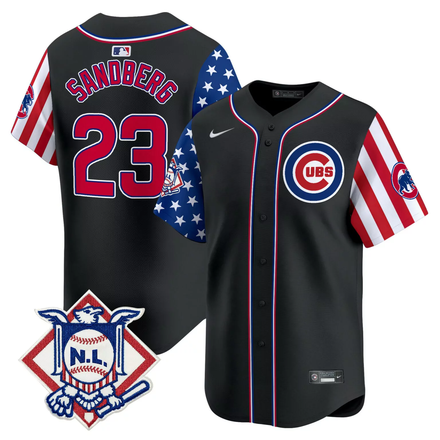 Ryne Sandberg 23 Cubs Jersey Black Independence Day Nl Men Split Design Red White