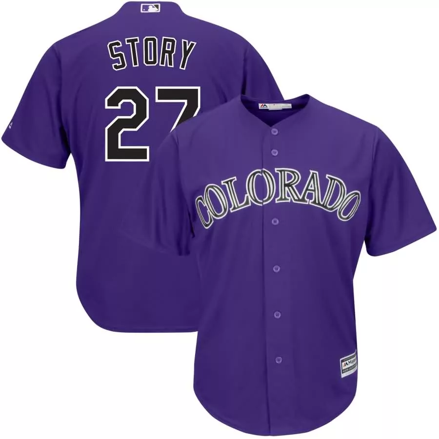 Trevor Story 27 Colorado Rockies Jersey Purple Men White Black Alternate Official