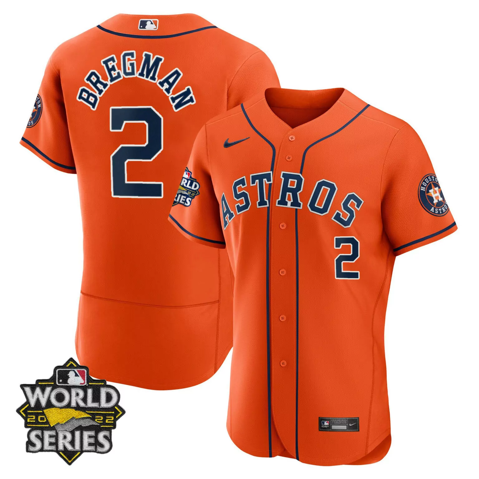 Alex Bregman 2 Astros Jersey Orange World Series 2022 Men Navy Blue Alternate All