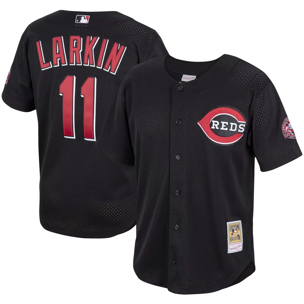Barry Larkin 11 Reds Jersey Black Mitchell & Ness Collection 25th Anniversary Men
