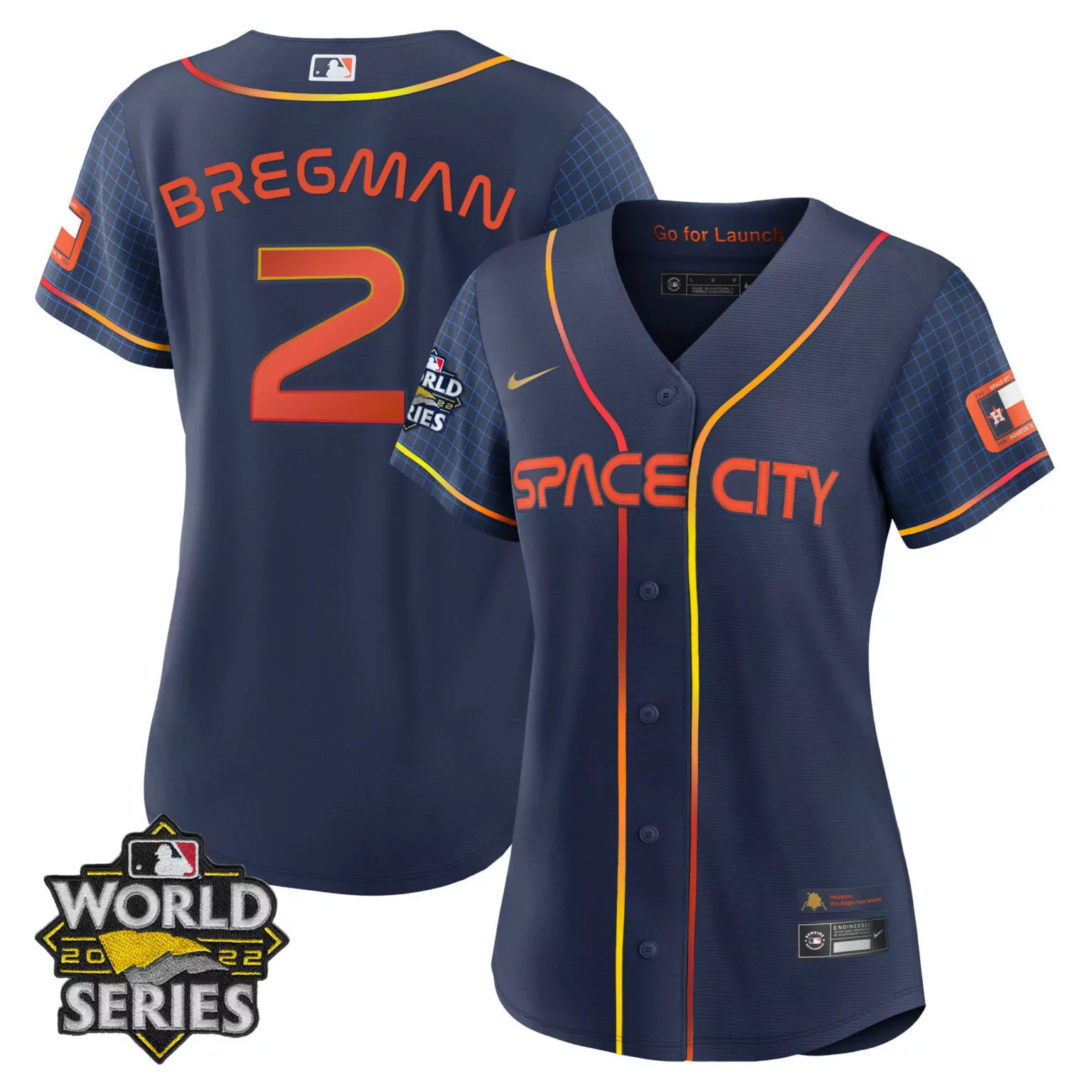 Alex Bregman 2 Houston Astros Jersey Navy Space City World Series 2022 Men Orange