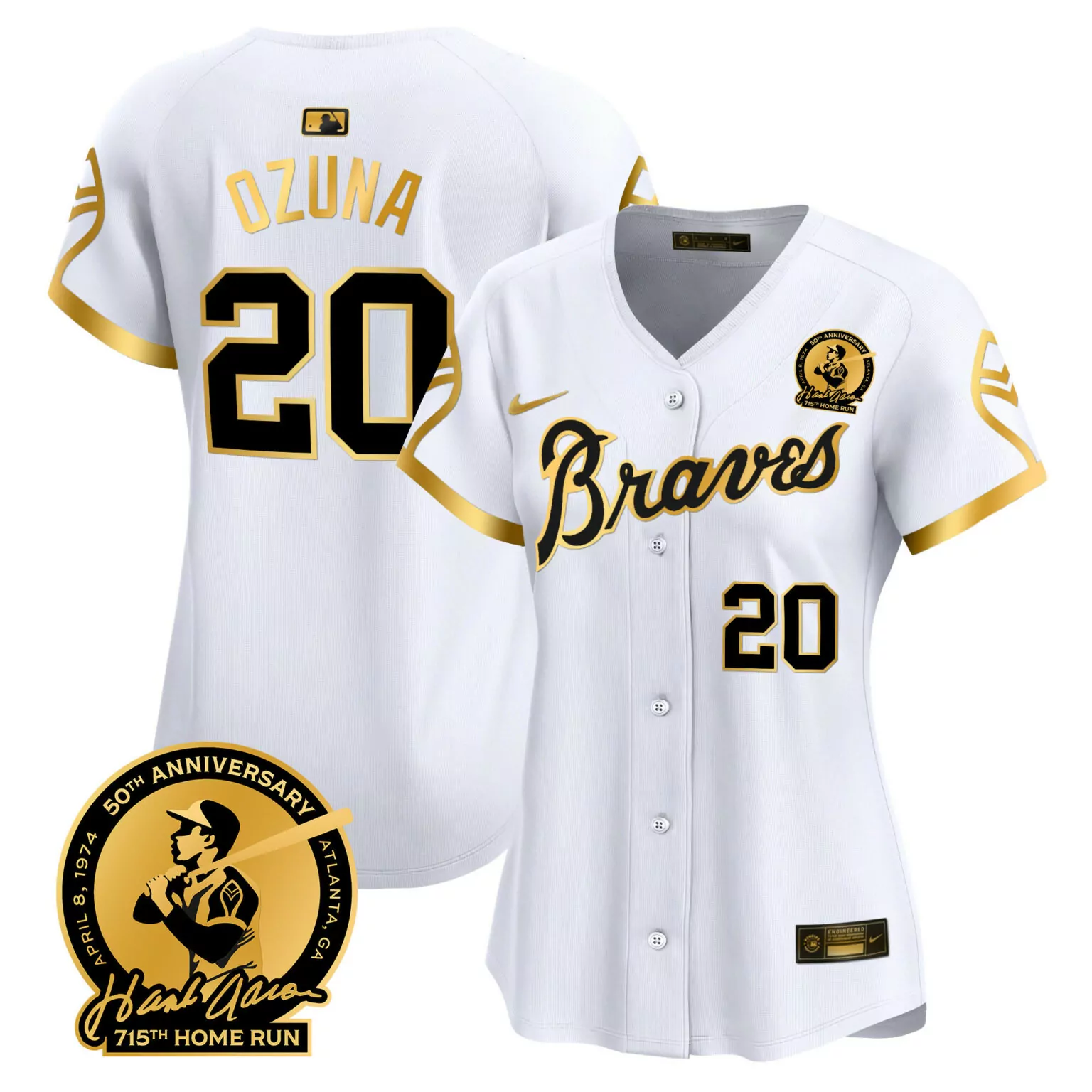 Marcell Ozuna 20 Braves Jersey White Men Gold Black Throwback All Stitched