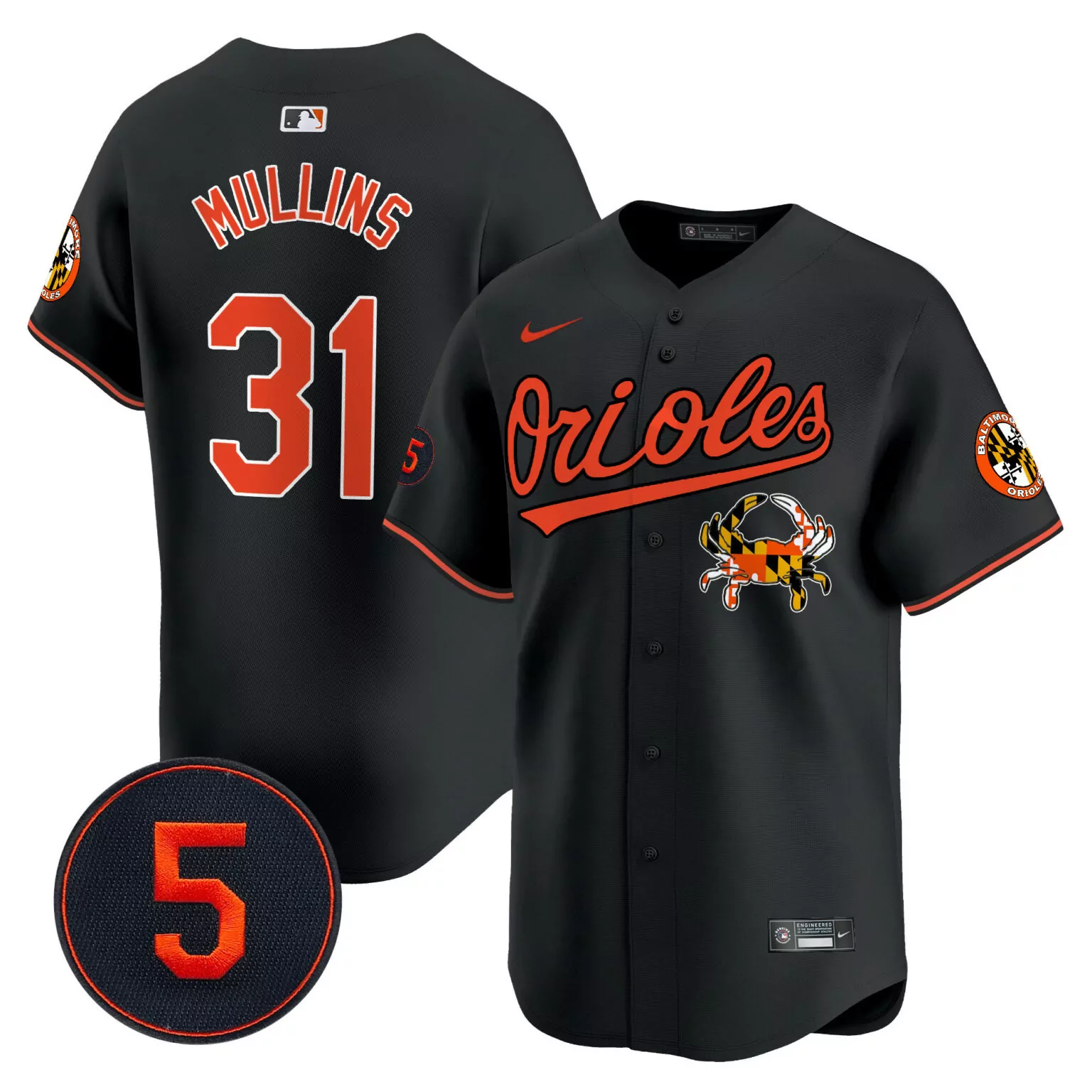 Cedric Mullins 31 Jersey Black City Connect Baltimore Orioles Maryland Flag Crab