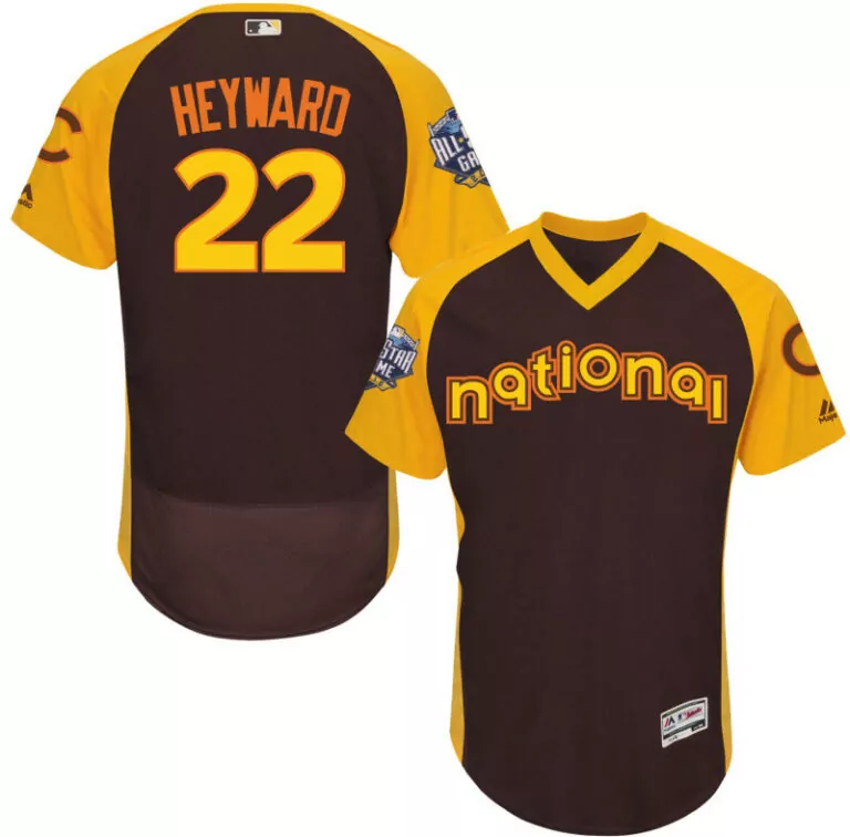 Jason Heyward 22 Cubs Jersey Brown MLB All-star Game 2016 Men Split Design Yellow