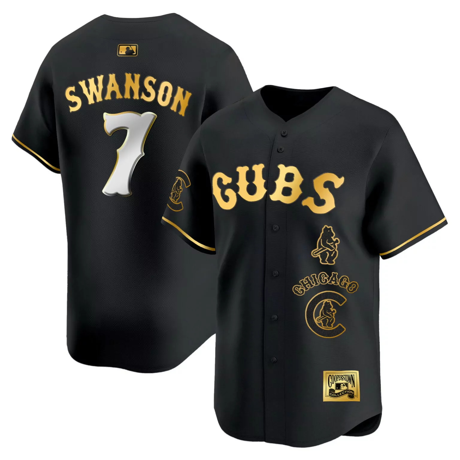Dansby Swanson 7 Cubs Jersey Black Cooperstown Collection Men Gold White All Stitched