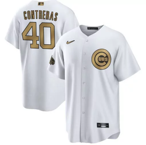 Willson Contreras 40 Cubs Jersey White Gold Cool Base Stitched