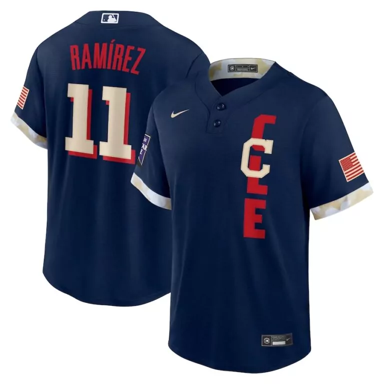 Jose Ramirez 11 Jersey Navy Blue City Connect Cleveland Guardians Men Red Cream All