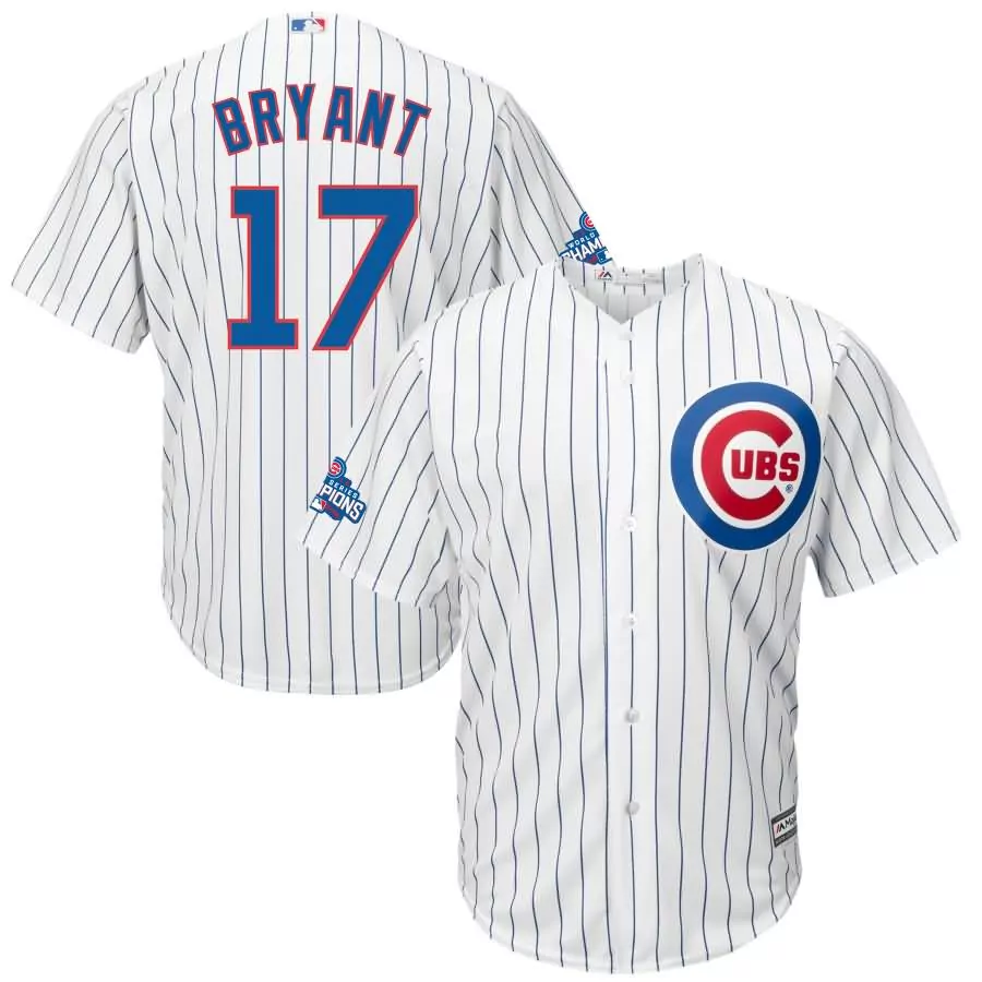 Kris Bryant 17 Cubs Jersey White World Series Champions Men Blue Home