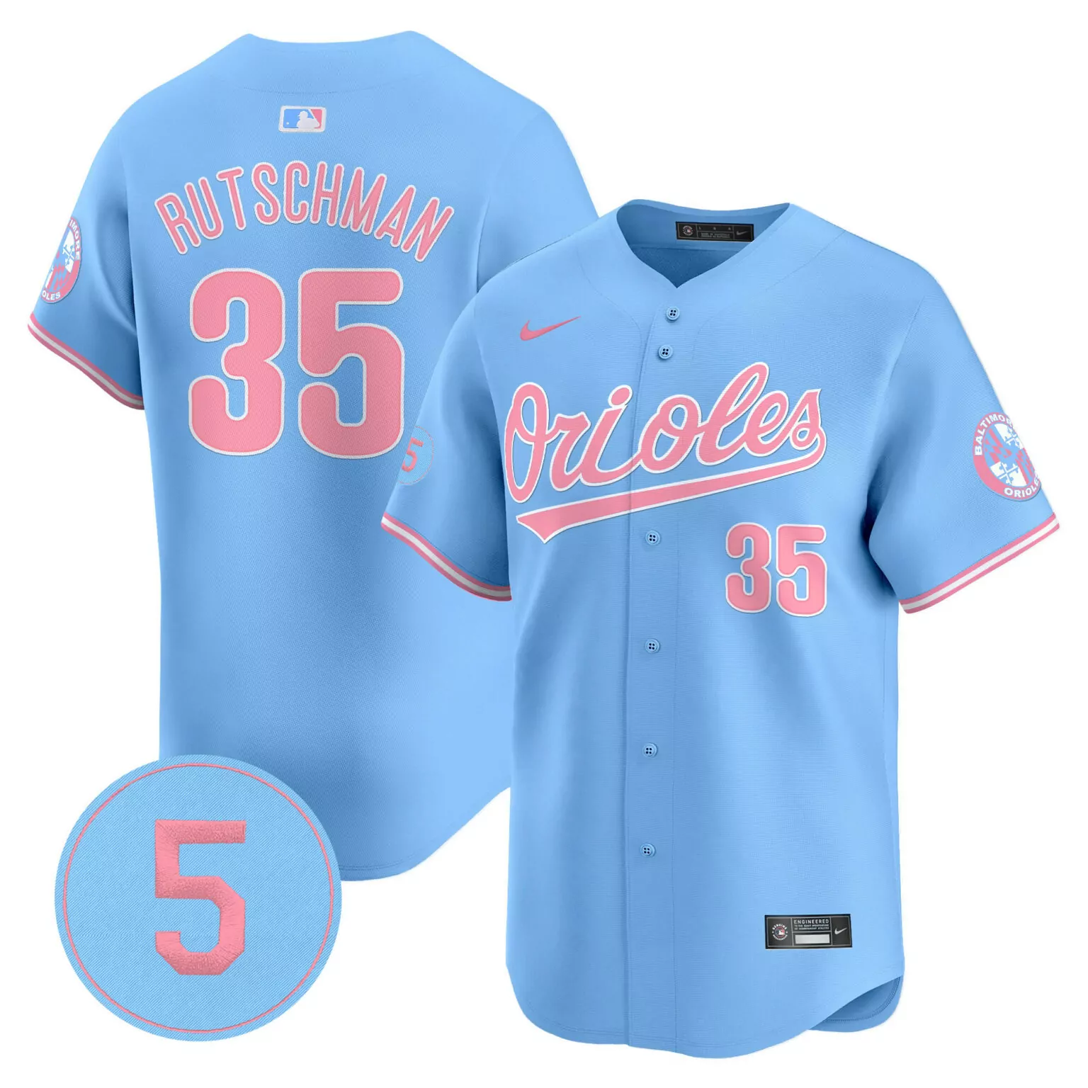 Adley Rutschman 35 Orioles Jersey Blue Men Pink Unisex All Stitched