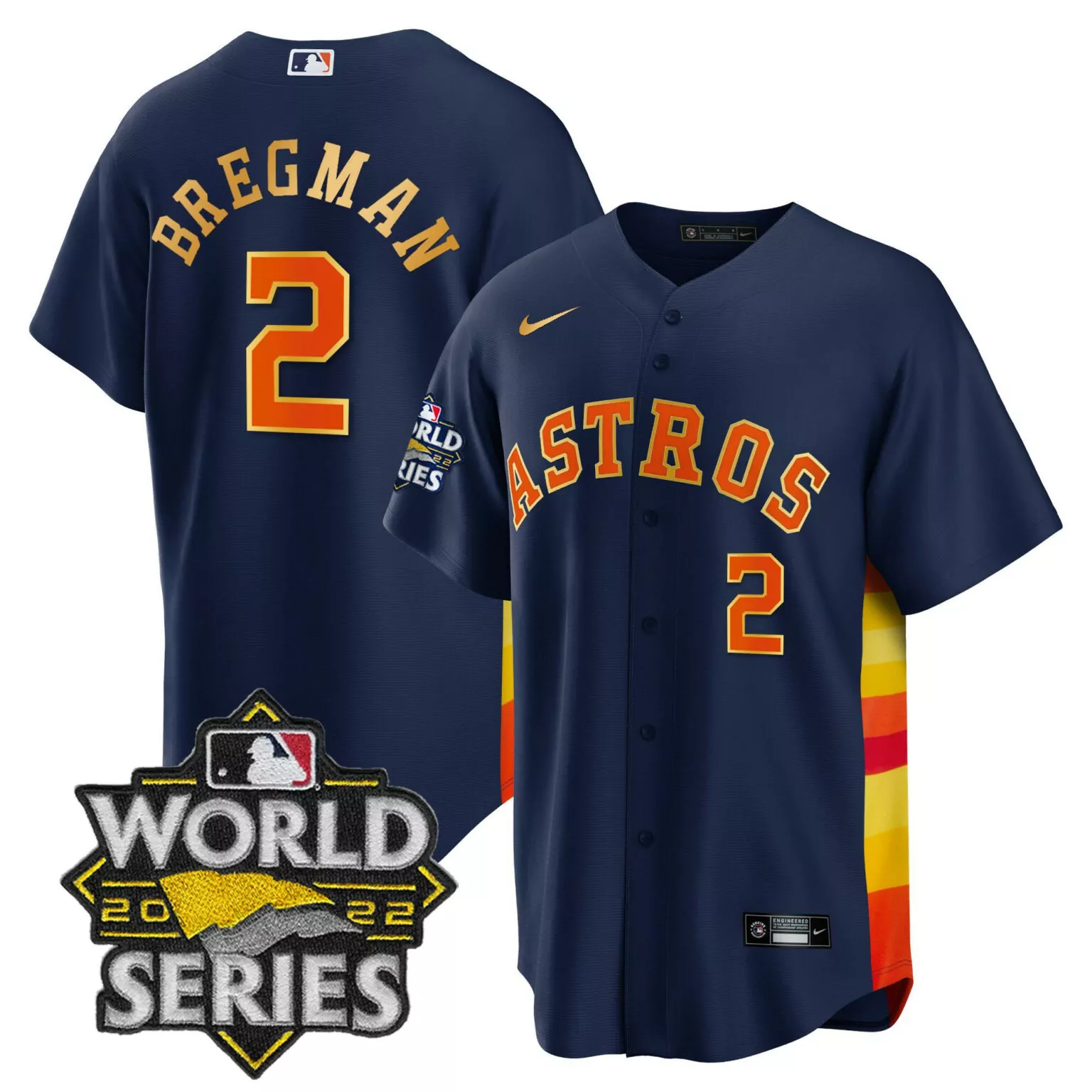 Alex Bregman 2 Astros Jersey Navy World Series 2022 Men Orange Yellow White Cool