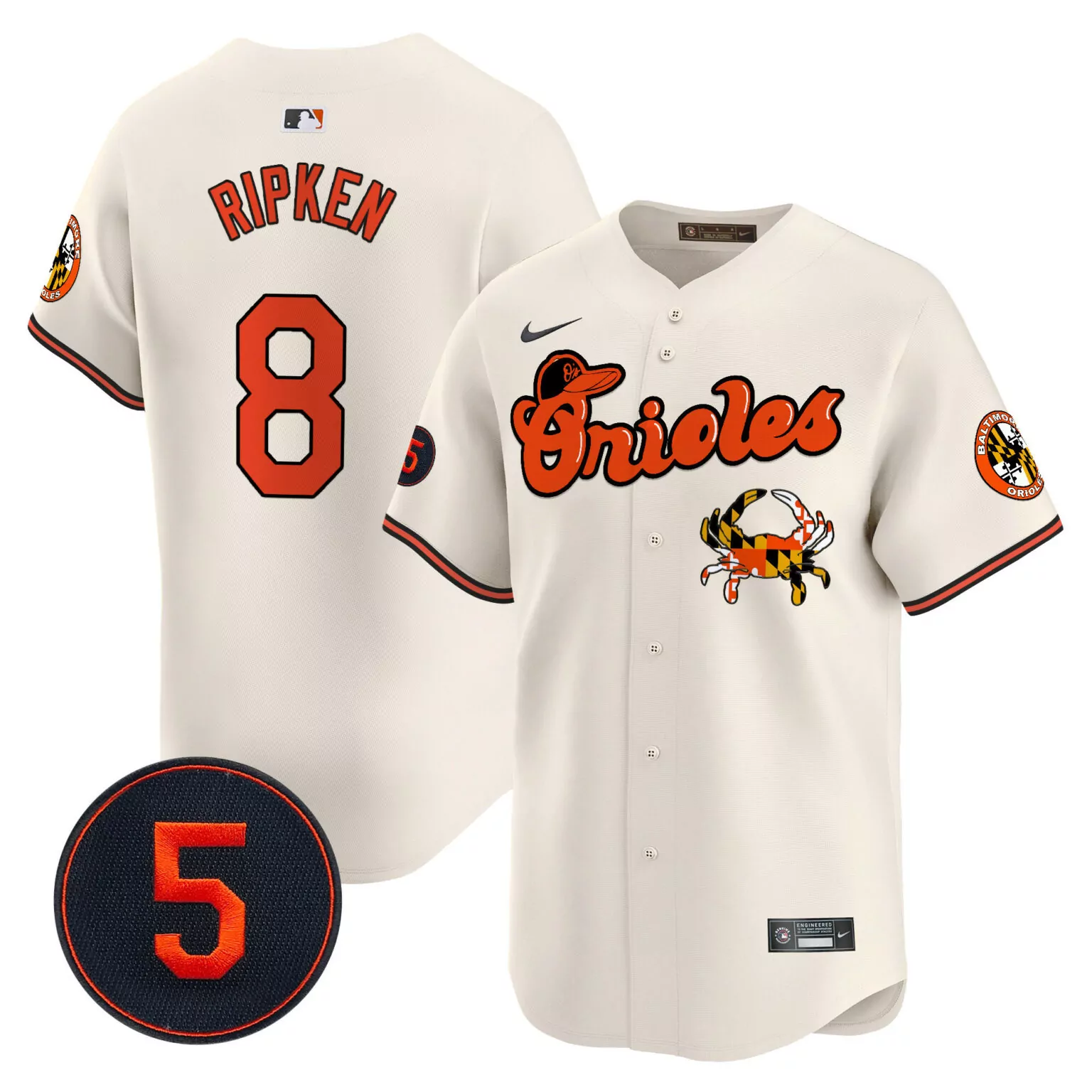 Cal Ripken 8 Orioles Jersey Cream City Connect Maryland Flag Crab Team Men Alternate