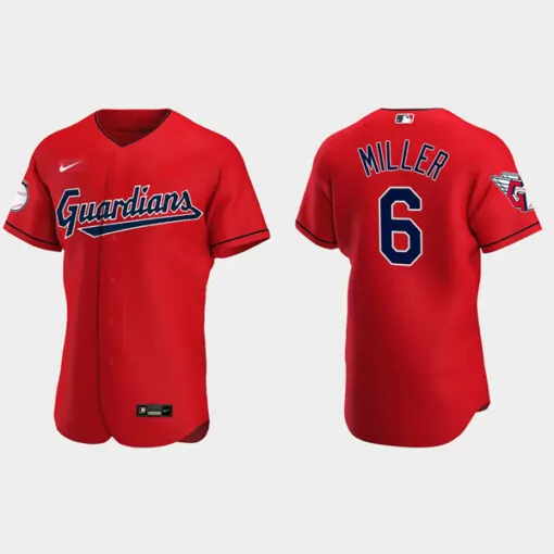 Owen Miller 6 Guardians Jersey Red City Connect Men Navy White Flex Base Stitched