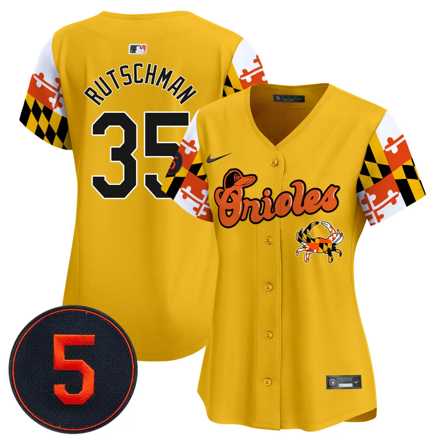 Adley Rutschman 35 Orioles Jersey Yellow City Connect Women Split Design Black Orange