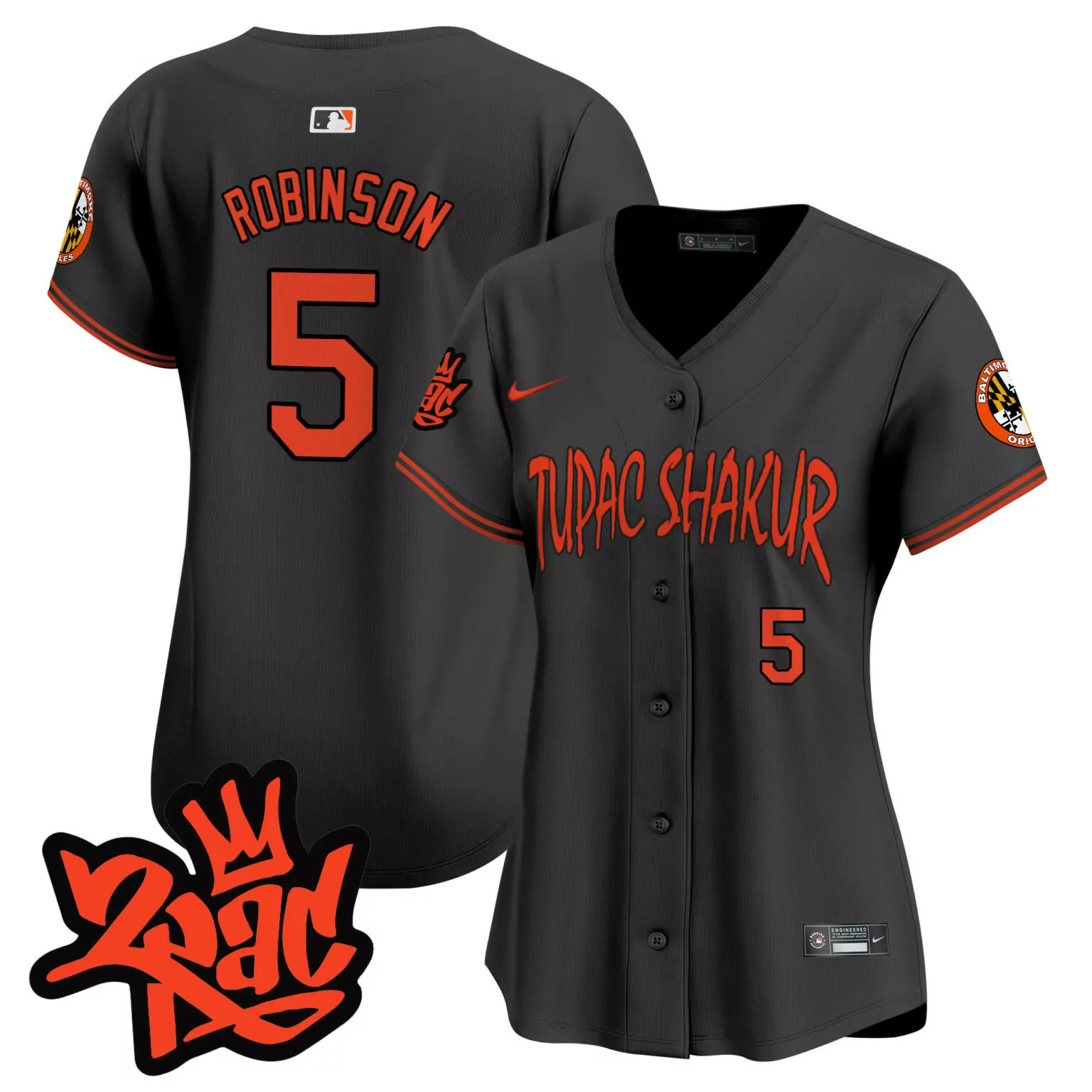 Brooks Robinson 5 Jersey Black Tupac Shakur Baltimore Orioles Women Orange All Stitched
